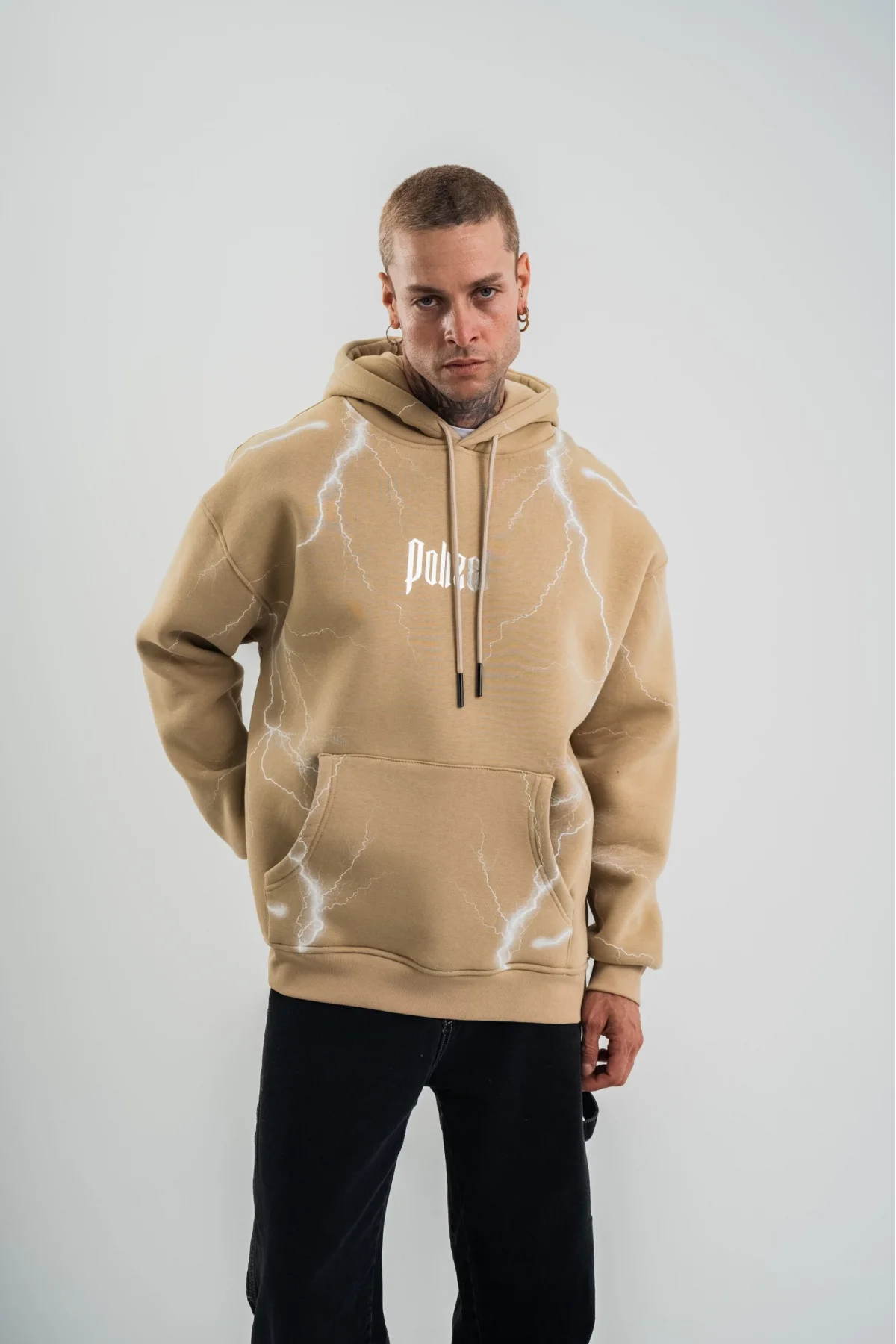 Erkek Baskılı Kapüşonlu Oversize 3 İplik Pamuklu SweatShirt Hoodie